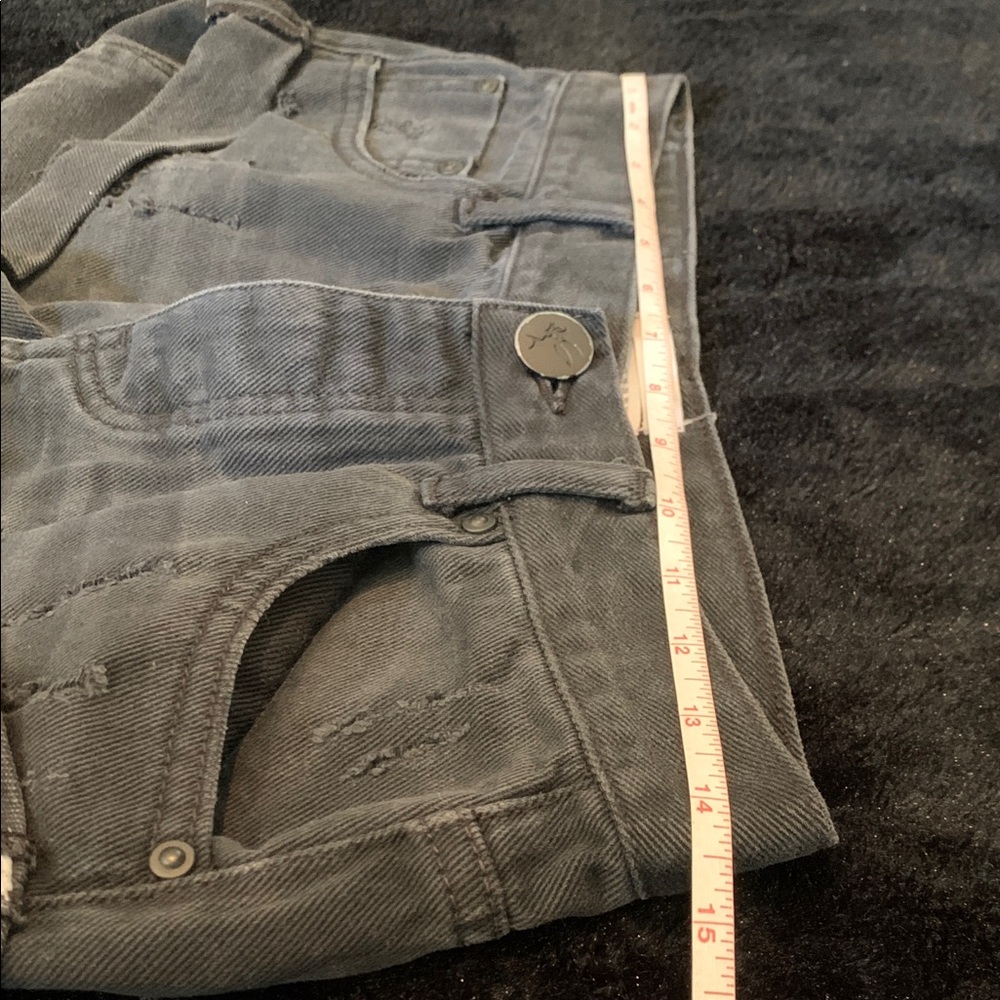 One Teaspoon Relaxed Fit Black Distressed Button Fly Long Rise Jean Shorts Sz 22 - Picture 5 of 14